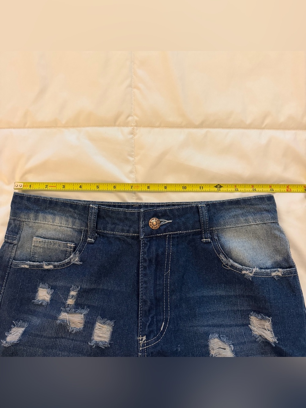 Dark Blue Distressed Women's Jeans with Shamrock Patch Detail - Picture 9 of 9